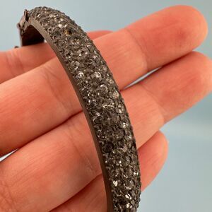 Vintage Paste Rhinestone Bracelet Old Pot Metal Hinged Bangle Silver Tone READ